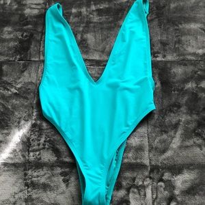 Turquoise, High-rise one piece bathing suit